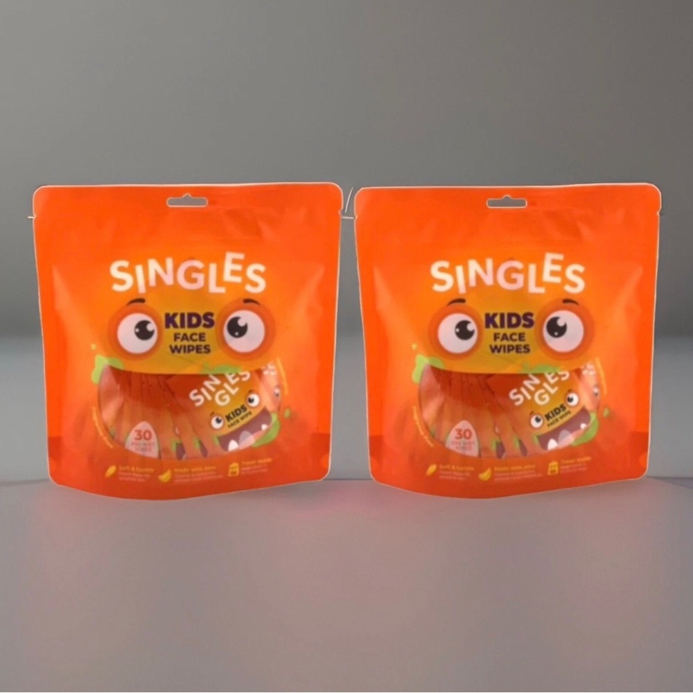 Singles Kids Face Wipes 30 Per Pack, 60 Wipes Total (Set of 2).